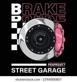 Sporty Disc Brake Illustration with Pink Caliper for Racing and Garage Themes