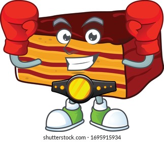 A sporty dobos torte boxing athlete cartoon mascot design style