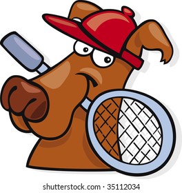 sporty dog with tennis racket