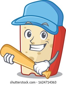 Sporty dutch cheese cartoon character design with baseball