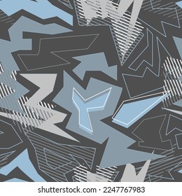 Sporty dynamic seamless pattern with angular shapes and lines.