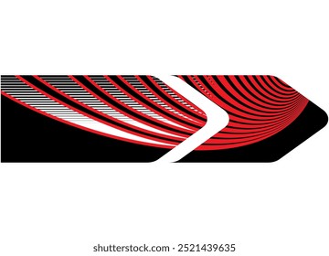 Patrón de rayas dinámico deportivo. Tira de carreras para el coche deportivo, barco, ropa deportiva, juguete. Fondo de Vector rojo y negro. Flecha, puntero. Ondas rayadas. Dirección