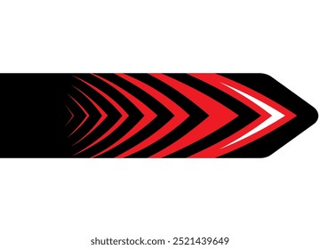 Patrón de rayas dinámico deportivo. Tira de carreras para el coche deportivo, barco, ropa deportiva, juguete. Fondo de Vector estricto rojo y negro. Flecha, puntero