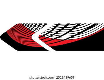 Patrón de rayas dinámico deportivo. Tira de carreras para el coche deportivo, barco, ropa deportiva, juguete. Fondo de Vector estricto rojo y negro. Flecha, puntero. Ondas rayadas