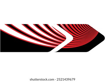 Patrón de rayas dinámico deportivo. Tira de carreras para el coche deportivo, barco, ropa deportiva, juguete. Fondo de Vector estricto rojo y negro. Flecha, puntero. Ondas rayadas. Dirección