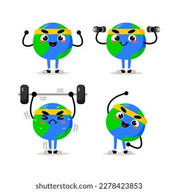 Sporty earth mascot doing sport. vector illustration collection.