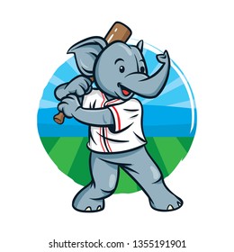 Sporty elephant mascot. Elephant cartoon mascot doing baseball