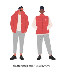 Sporty and fashionable winter fashion man and woman models. flat design style vector illustration.