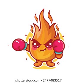 sporty fire flame character mascot playing boxing sport isolated cartoon