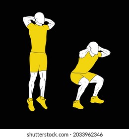 Sporty Fit Men Exercises Illustration