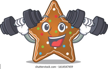 Sporty Fitness exercise gingerbread star using barbells