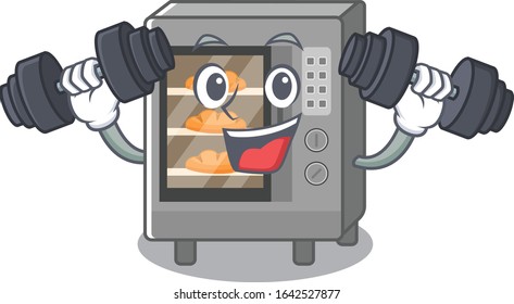 Sporty Fitness exercise oven cake mascot design using barbells