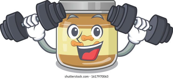 Sporty Fitness exercise peanut butter using barbells