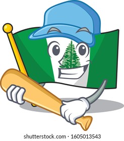 Sporty flag norfolk island cartoon character design with baseball