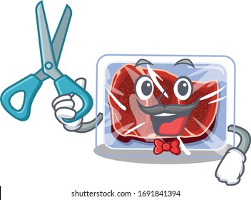 Sporty frozen beef cartoon character design with barber