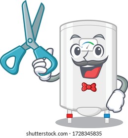 Sporty gas water heater cartoon character design with barber