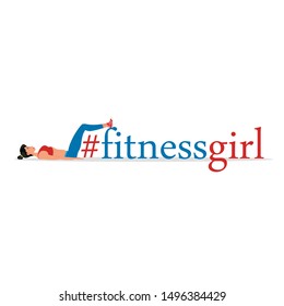 Sporty girl cartoon character. Beauty woman do fitness exercises on white background. Fitness training and workout vector illustration. Young woman in sportswear training.