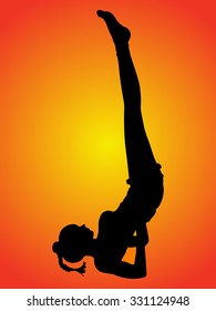 Sporty girl  doing shoulder stand exercise, asana Viparita Karani, Upside-Down Seal pose, yoga for relieving stress