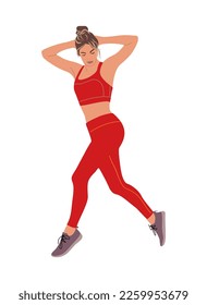 Sporty girl flat vector realistic illustration isolated on white background.