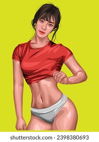 Sporty Girl Illustration Vector, Energy and Elegance in Red Sportswear