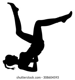 Sporty girl on white background doing shoulder stand exercise, asana Viparita Karani, Upside-Down Seal pose, yoga for relieving stress