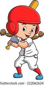 The sporty girl is playing the baseball and swinging the stick of illustration