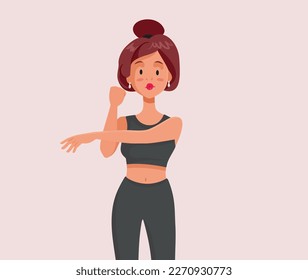 
Sporty Girl Stretching her Arms Before Workout Vector Cartoon. Athletic woman warming up relaxing for a workout session
