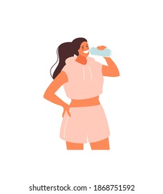 Sporty girl with a water bottle. Healthy lifestyle and habits vector illustration