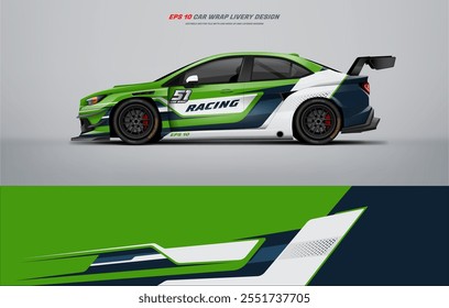 Sporty green racing car wrap livery design vector file eps 10 ready print file below