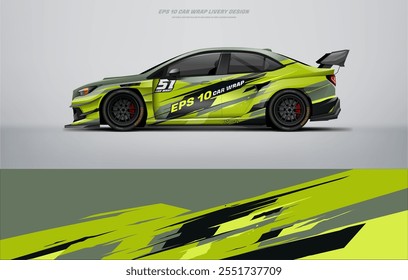 Sporty green racing car wrap livery design vector file eps 10 ready print file below