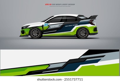 Sporty green racing car wrap livery design vector file eps 10 ready print file below