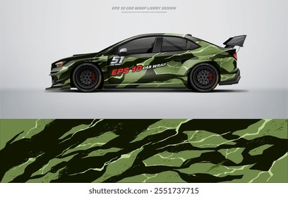 Sporty green racing car wrap livery design vector file eps 10 ready print file below