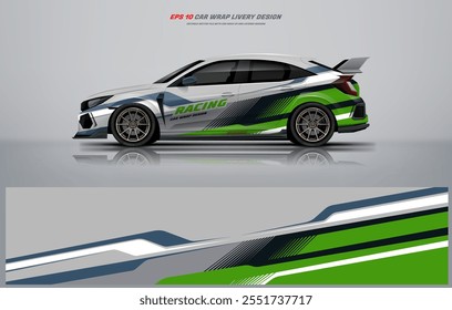 Sporty green racing car wrap livery design vector file eps 10 ready print file below