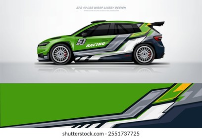 Sporty green racing car wrap livery design vector file eps 10 ready print file below