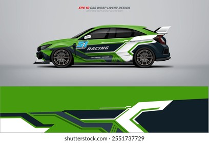 Sporty green racing car wrap livery design vector file eps 10 ready print file below