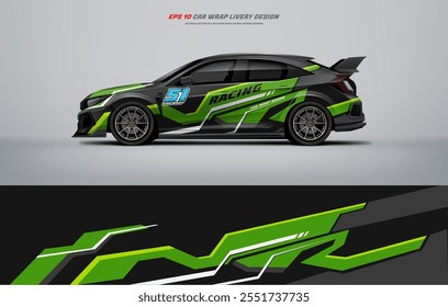 Sporty green racing car wrap livery design vector file eps 10 ready print file below