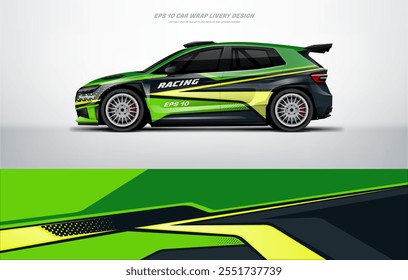 Sporty green racing car wrap livery design vector file eps 10 ready print file below