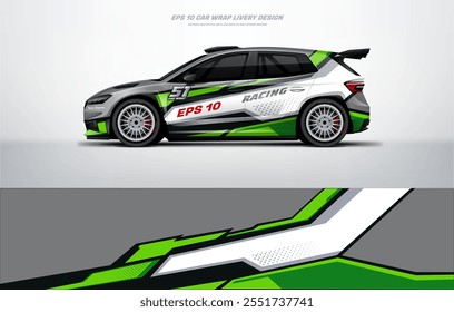 Sporty green racing car wrap livery design vector file eps 10 ready print file below