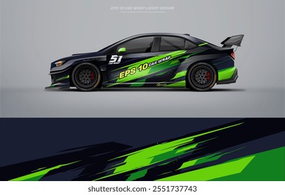 Sporty green racing car wrap livery design vector file eps 10 ready print file below