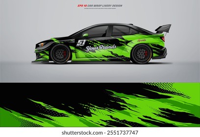 Sporty green racing car wrap livery design vector file eps 10 ready print file below