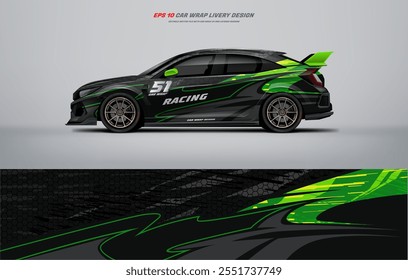 Sporty green racing car wrap livery design vector file eps 10 ready print file below