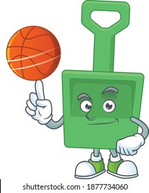 An sporty green sand bucket mascot design style playing basketball on league. Vector illustration