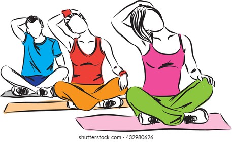 SPORTY GROUP RELAXING AND STRETCHING ILLUSTRATION