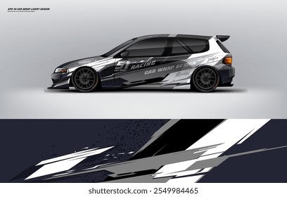 Sporty hatchback carro wrap livery projeto vetor arquivo eps 10 com arquivo imprimível abaixo