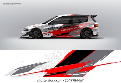 Sporty hatchback carro wrap livery projeto vetor arquivo eps 10 com arquivo imprimível abaixo