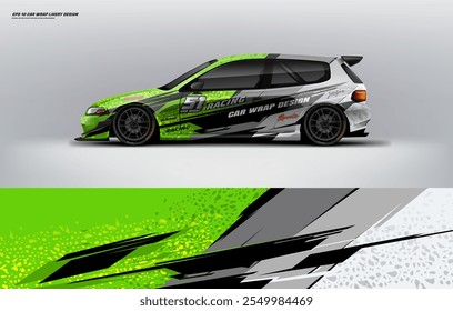 Sporty hatchback carro wrap livery projeto vetor arquivo eps 10 com arquivo imprimível abaixo