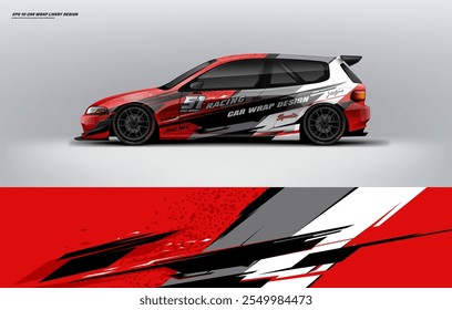 Sporty hatchback carro wrap livery projeto vetor arquivo eps 10 com arquivo imprimível abaixo