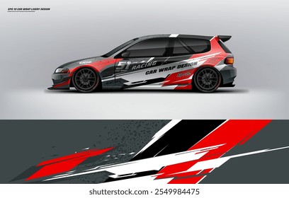 Sporty hatchback car wrap livery design vector file eps 10 with printable file below