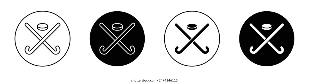 Sporty Hockey Sticks Icon Set. Vector Symbol of Hockey Equipment.