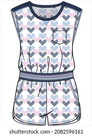 SPORTY JUMPSUIT WITH SEAMLESS HEART PATTERN FOR KID GIRLS AND TEEN GIRLS IN EDITABLE VECTOR FILE